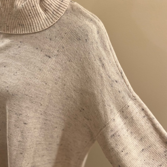 Eileen Fisher cowl neck tunic sweater. Cream/heathered charcoal. Size S/P - Picture 3 of 6